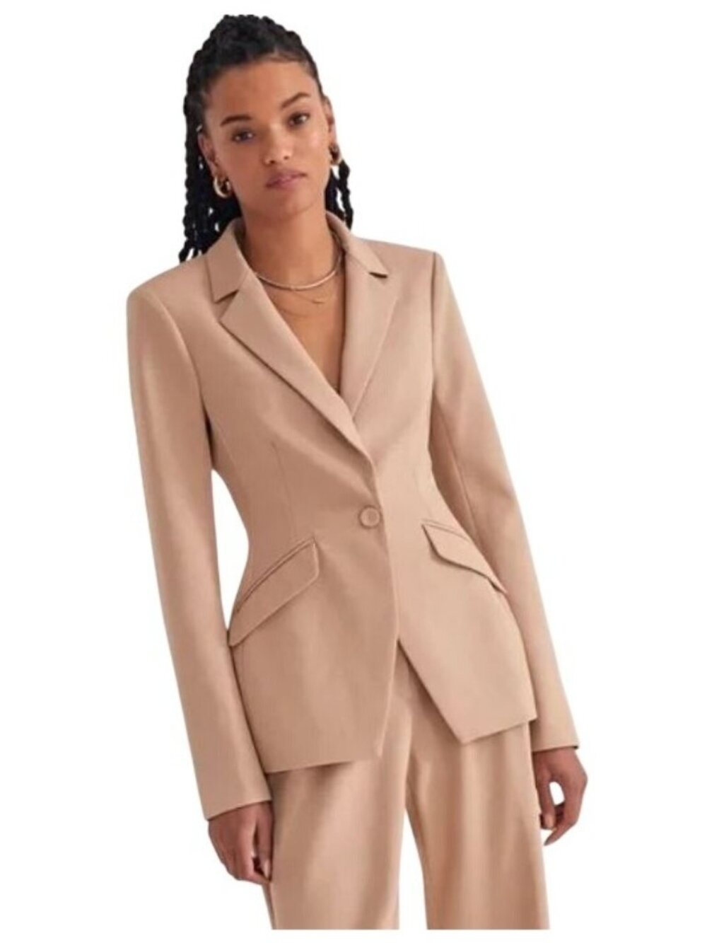 Favorite Daughter The Favorite Blazer XL Beige One Button Stretch Suit Jacket NW